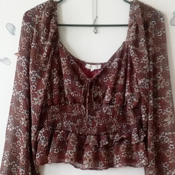 Floral Brown Women's Top - Picture 2 of 5